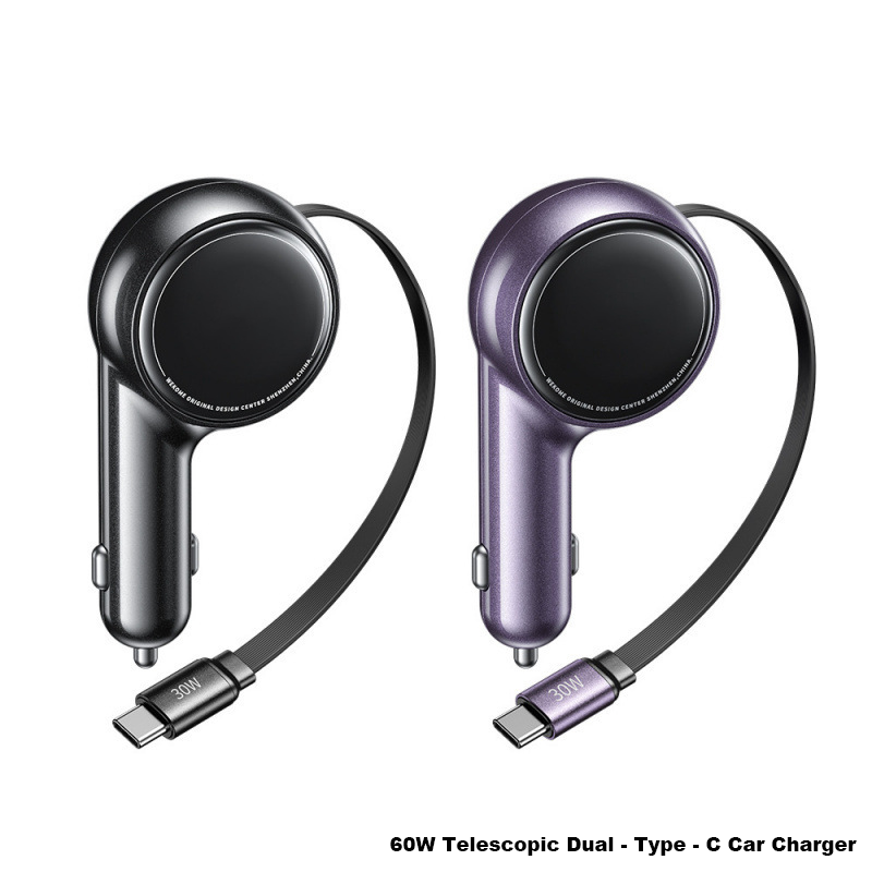60W Retractable Cable 30W Dual - Type - C Car Fast Charger for Vehicles
