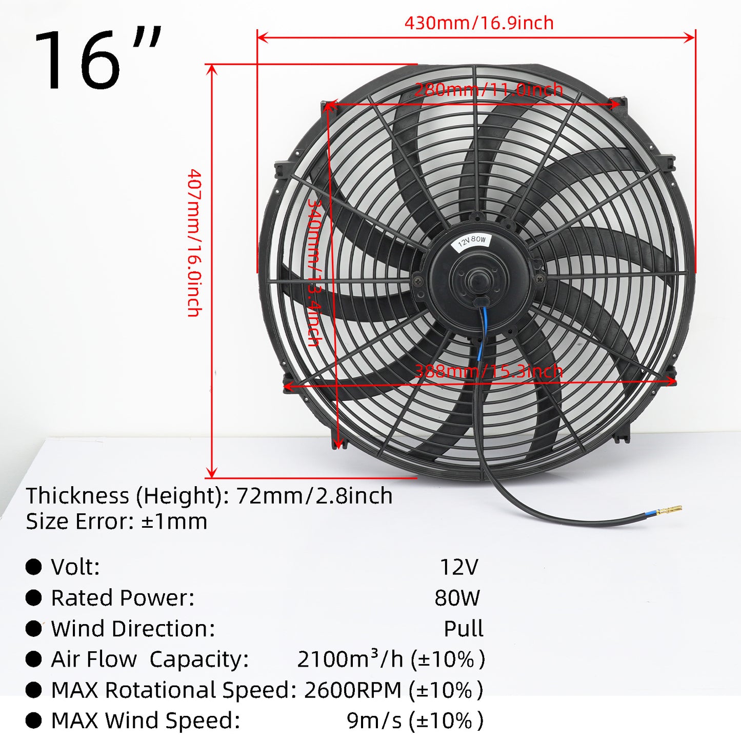12V 80W Ultra - thin Push - Pull Electric Radiator Cooling Fan Installation Kit for Automotive Radiator Fans