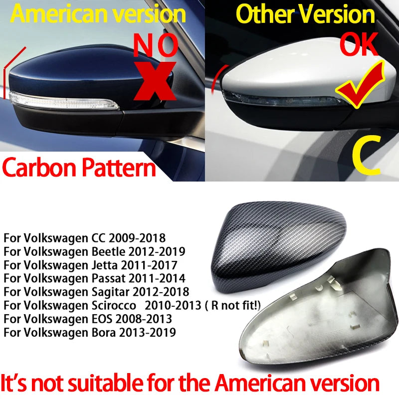 High Quality For VW Volkswagen Passat B7 Scirocco Beetle CC Eos JETTA MK6 Carbon fiber pattern Replacement Rearview Mirror Cover