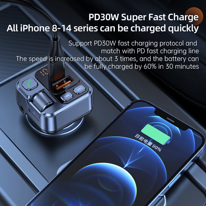 Car MP3 Player – FM Transmitter with PD30W Fast Charging + 2.4A Car Charger