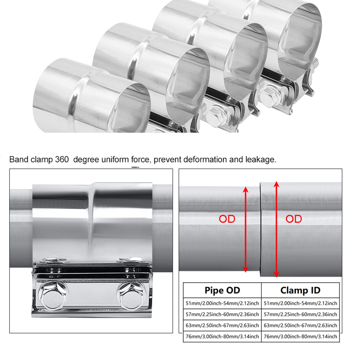 Automotive exhaust pipe clamp, butt joint pipe clip, noise reduction