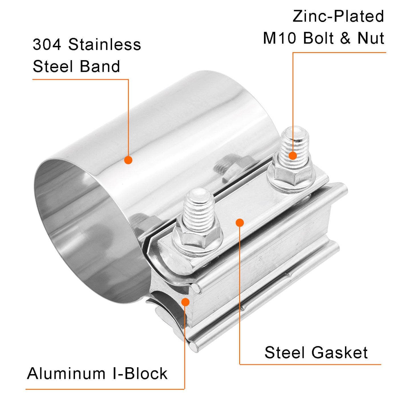Automotive exhaust pipe clamp, butt joint pipe clip, noise reduction