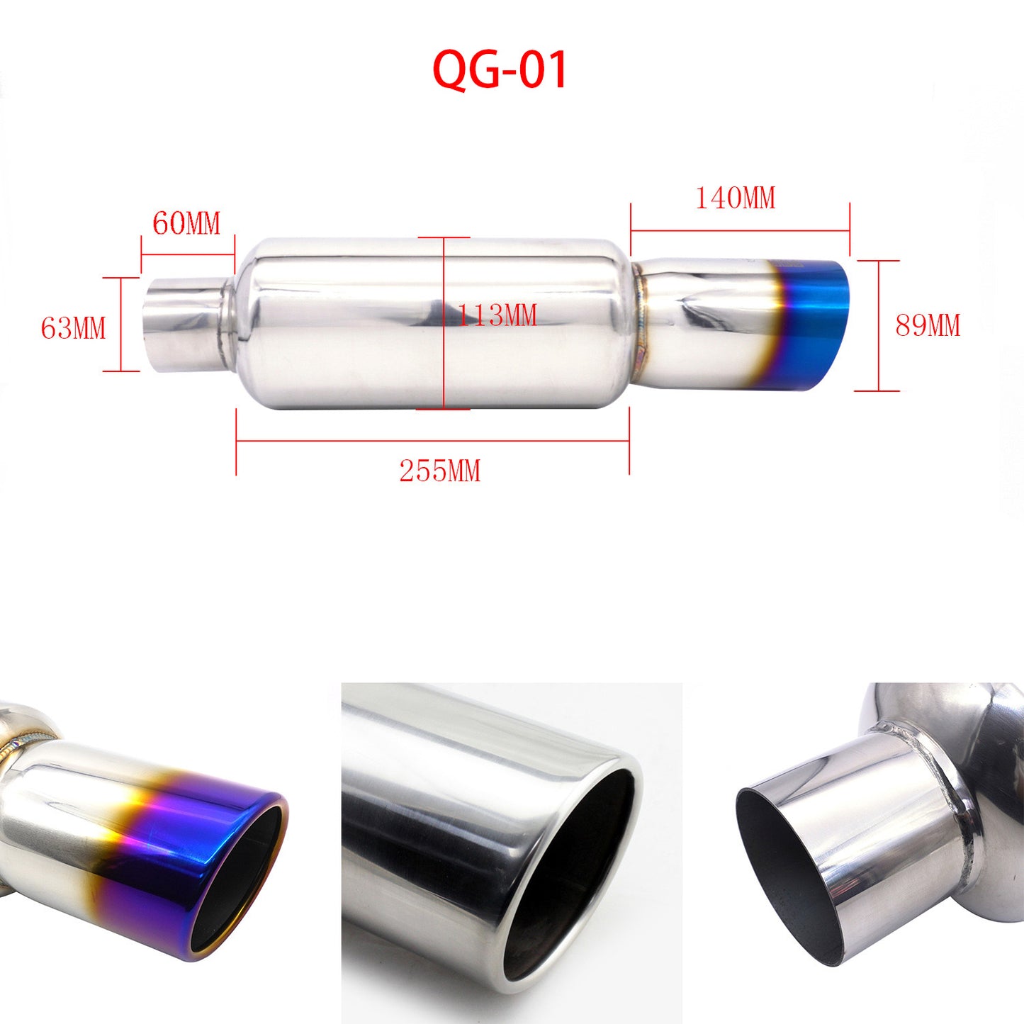 Stainless steel straight exhaust pipe for automobiles, including the tailpipe QG1