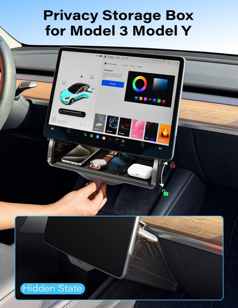 Selmor Under Screen Storage Organizer With Silicone Padding For Tesla Model 3
