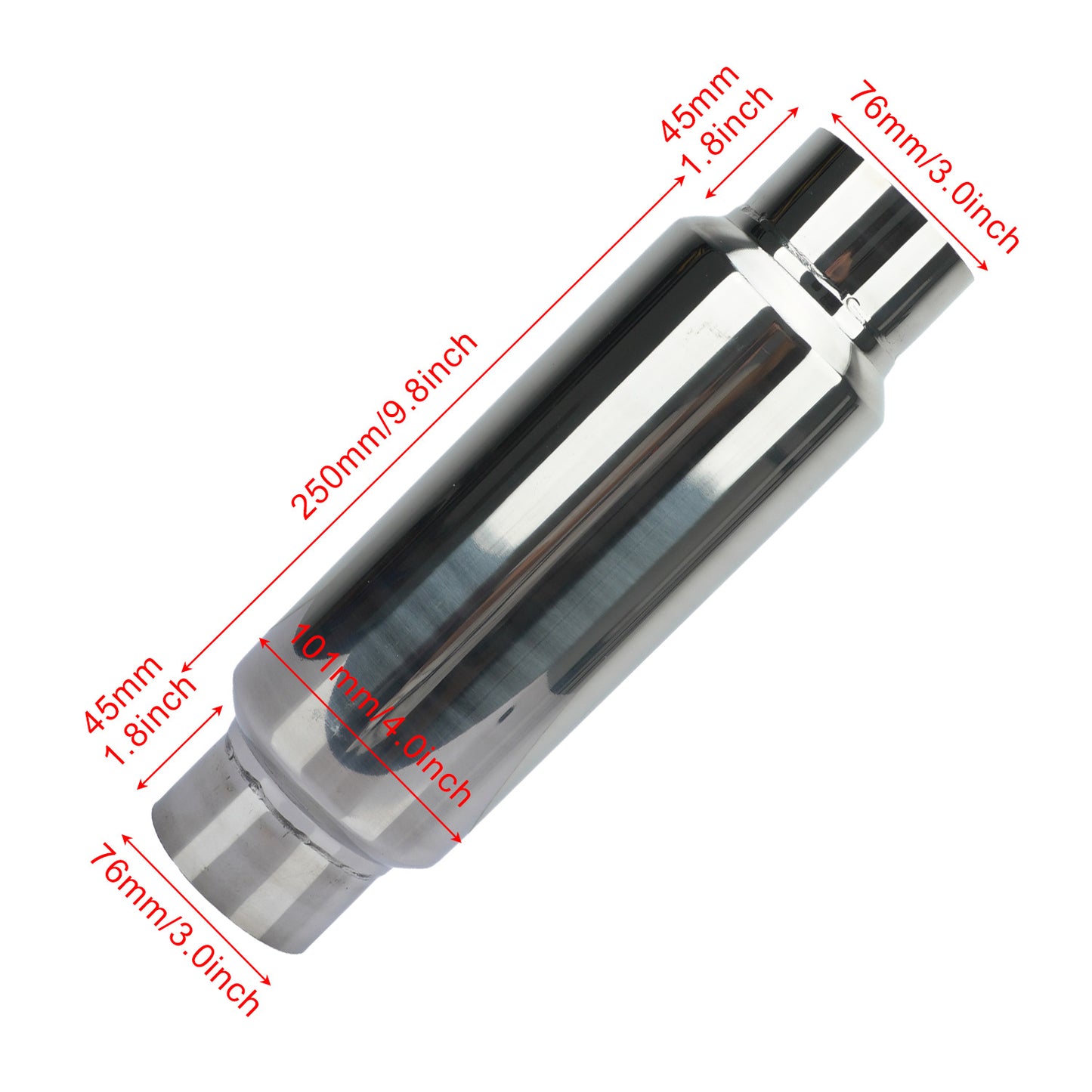 Stainless steel exhaust pipe muffler, straight exhaust type with bright silver decorative finish