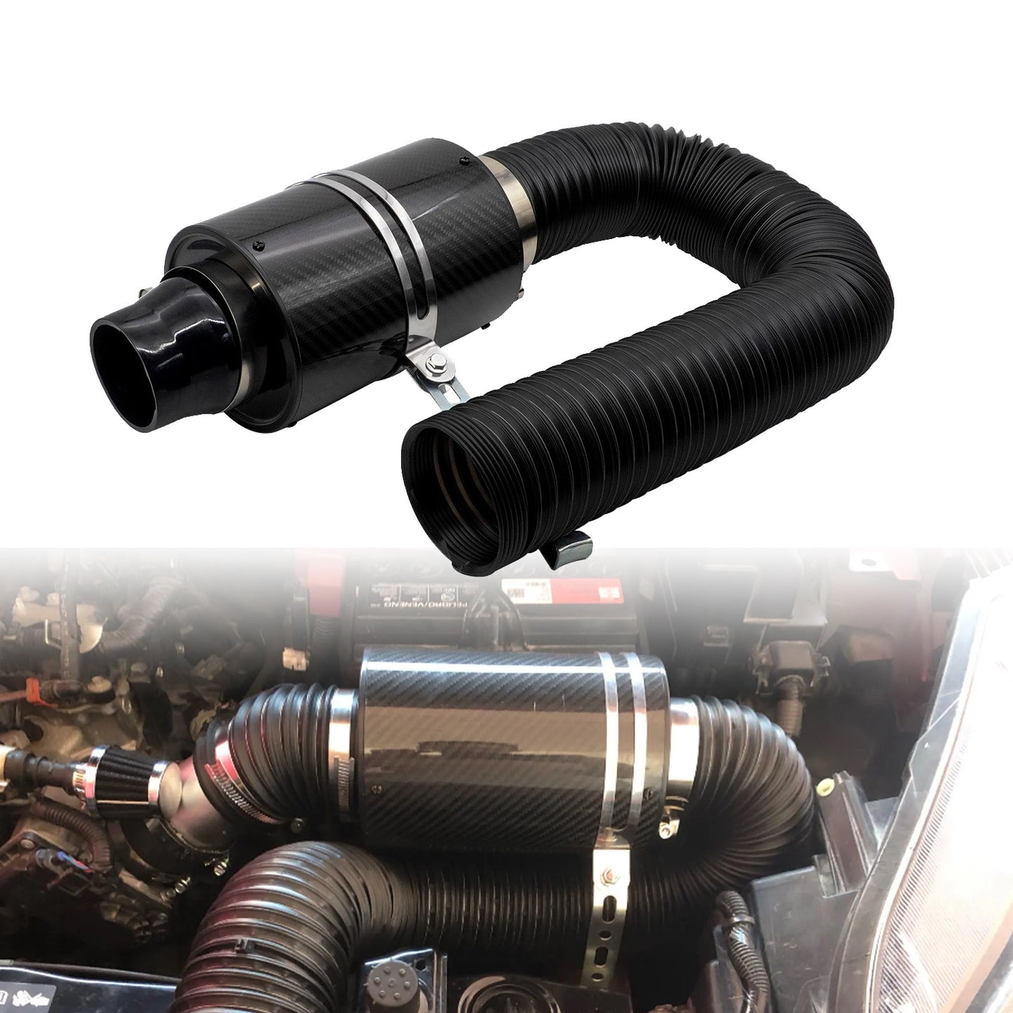 Automotive Intake Kit with Carbon Fiber Intake Air Box and High - flow Air Filter