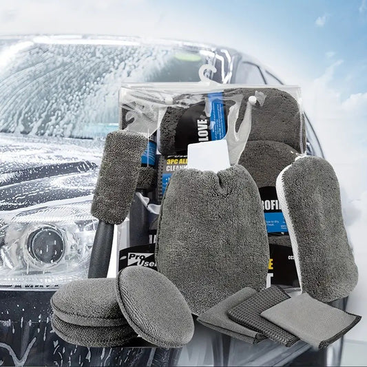 9-piece car washing and cleaning tool set: gloves, polishing and waxing tools, car washing tools