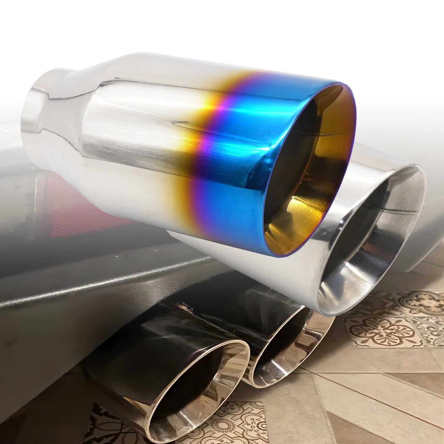 Double-layer blue-ceramic coated tailpipe tip exhaust pipe muffler