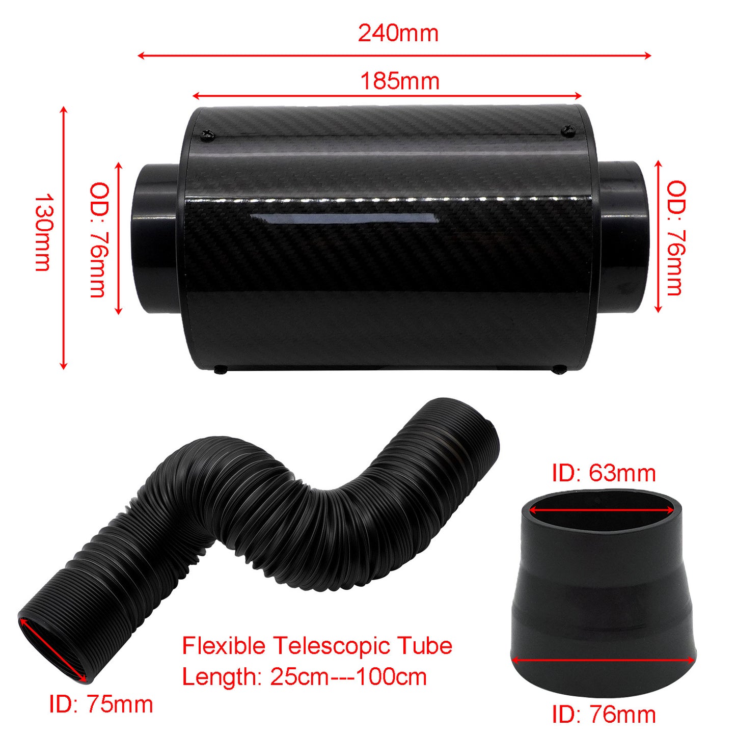 Automotive Intake Kit with Carbon Fiber Intake Air Box and High - flow Air Filter