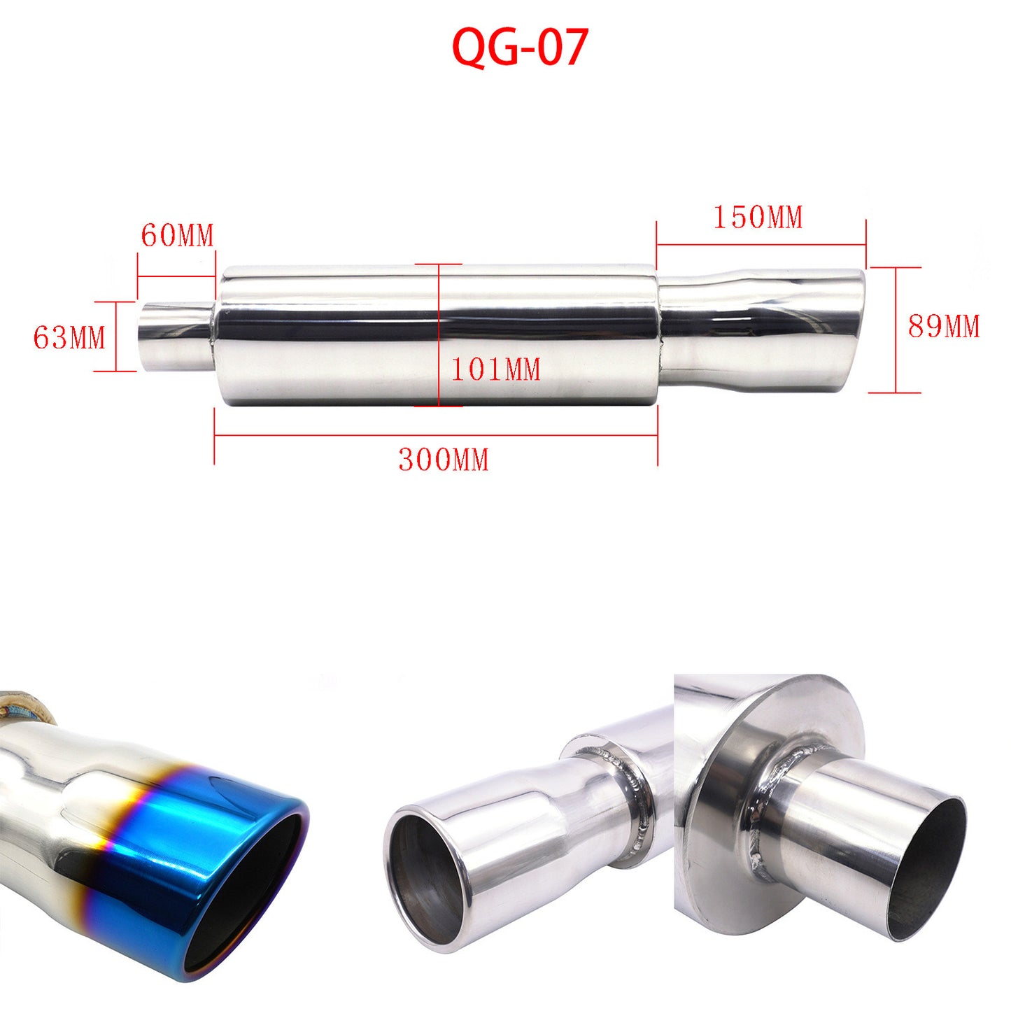 Stainless steel straight exhaust pipe for automobiles, including the tailpipe QG7